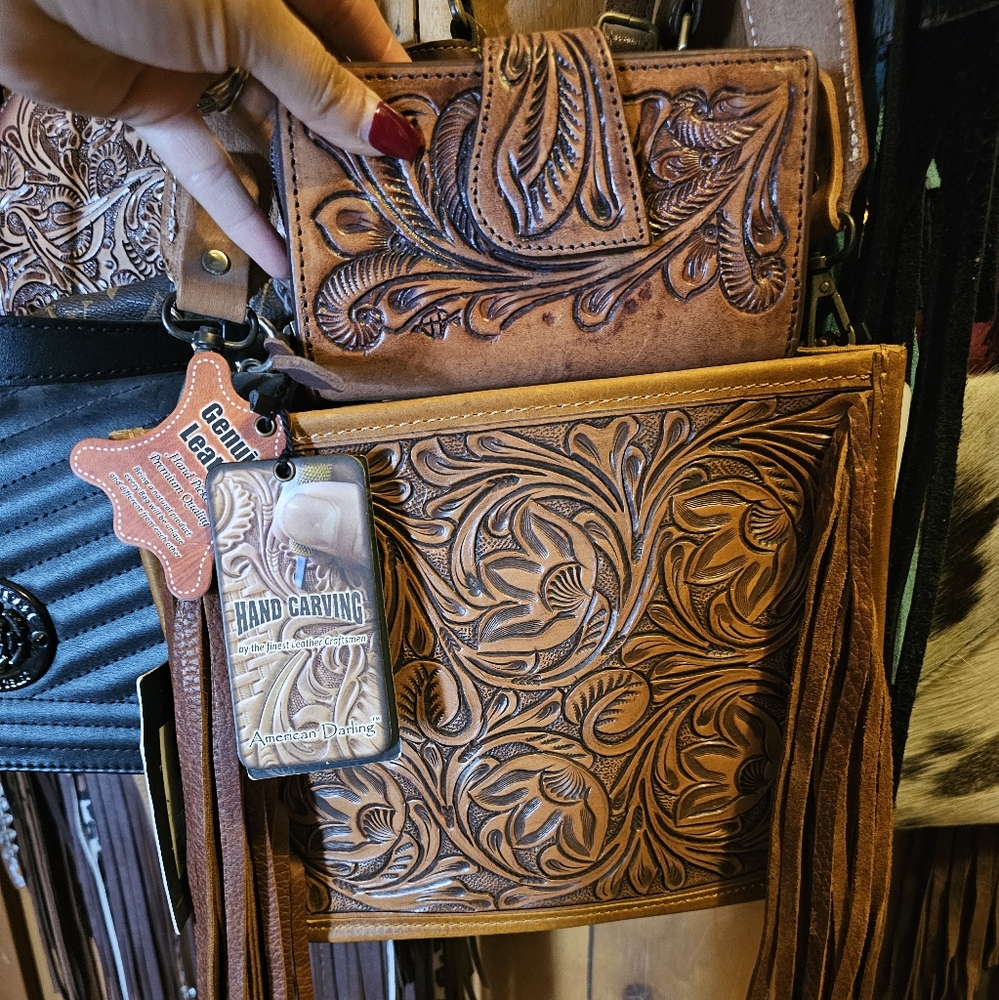 Genuine Leather Hand-Carved Brown Home Accent